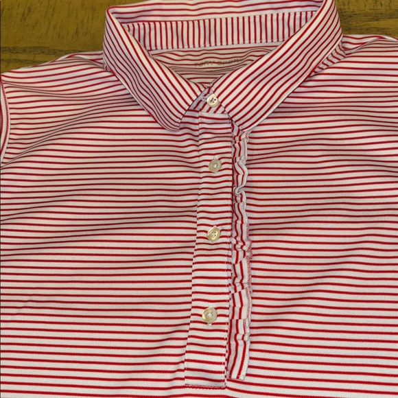Toy Burch Sport Performance Striped Sleeveless Ruffle Polo Red & White XL Preppy - Picture 2 of 6